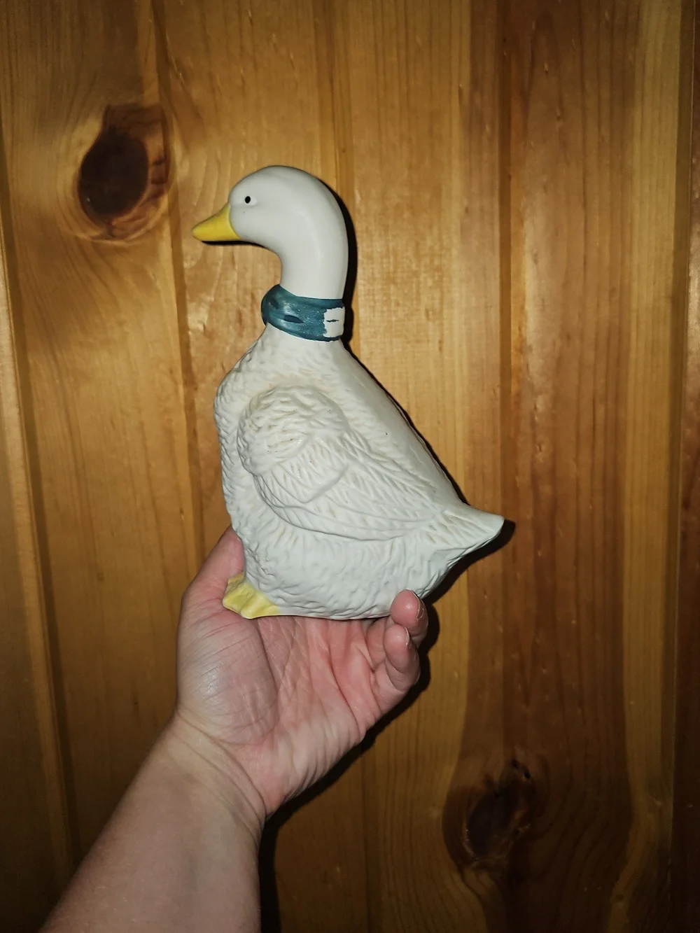 Vintage White Ceramic Duck Figurine with Blue Bow - Decorative Bird